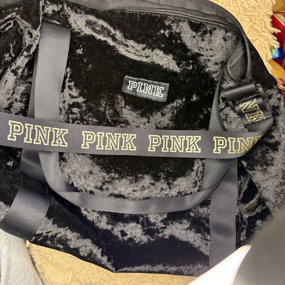 Victoria’s Secret PINK Black Crushed Velvet Weekender Duffel Gym Bag